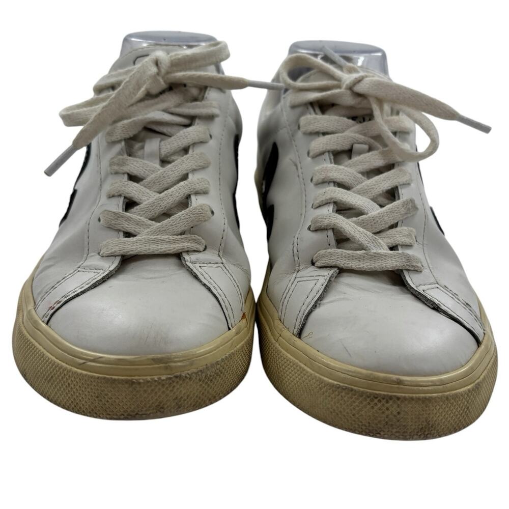 VEJA White Leather Low Top Retro Black Logo Sneakers - Picture 4 of 13